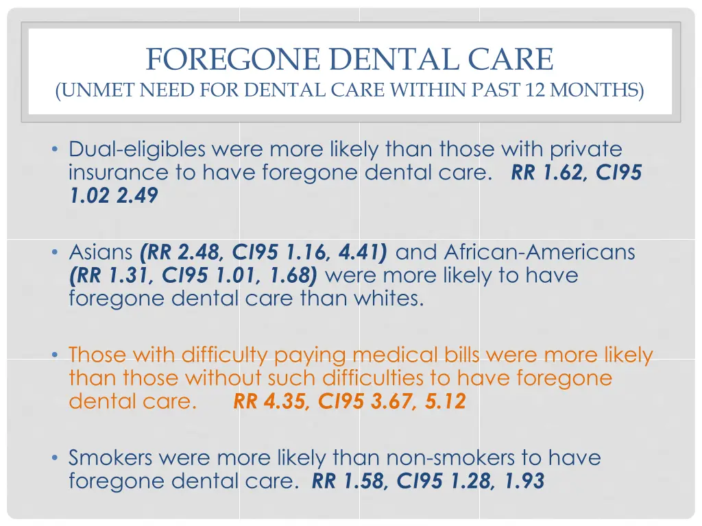foregone dental care unmet need for dental care