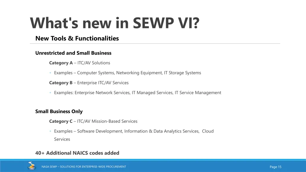 what s new in sewp vi new tools functionalities