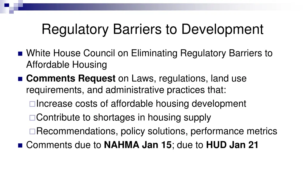 regulatory barriers to development