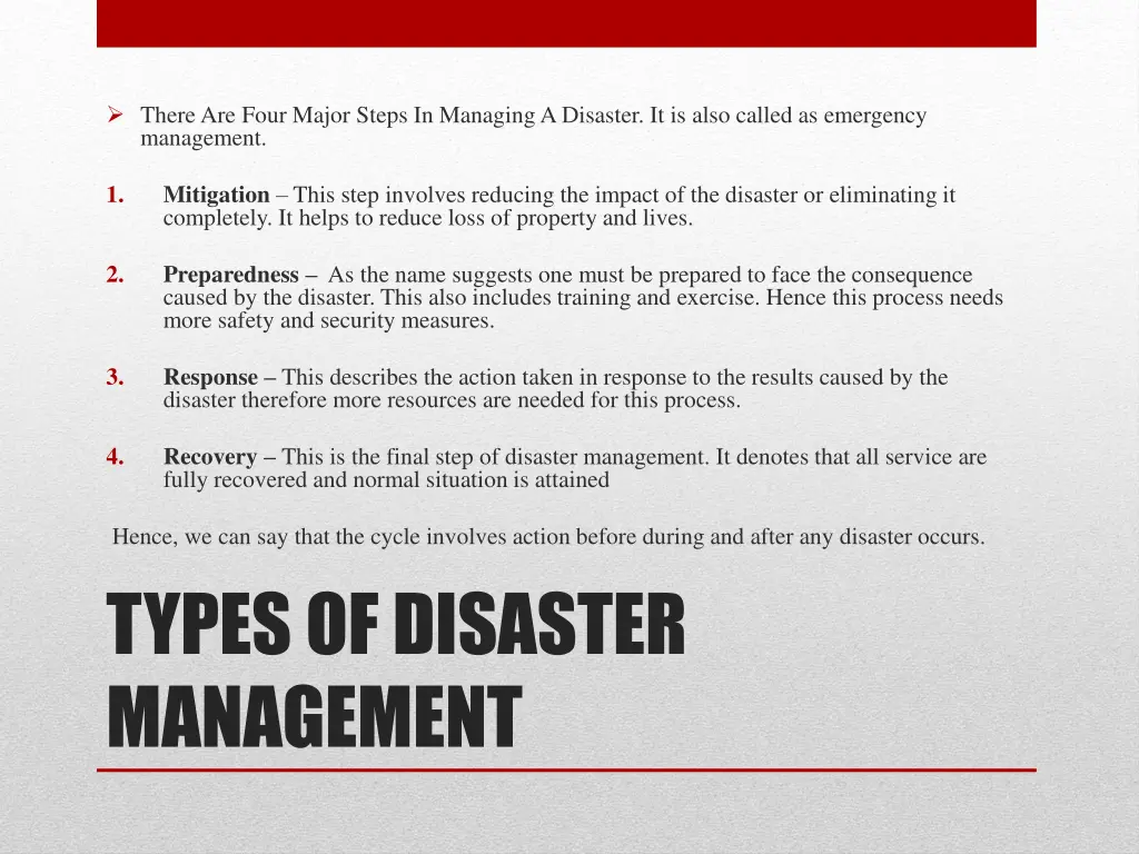 there are four major steps in managing a disaster