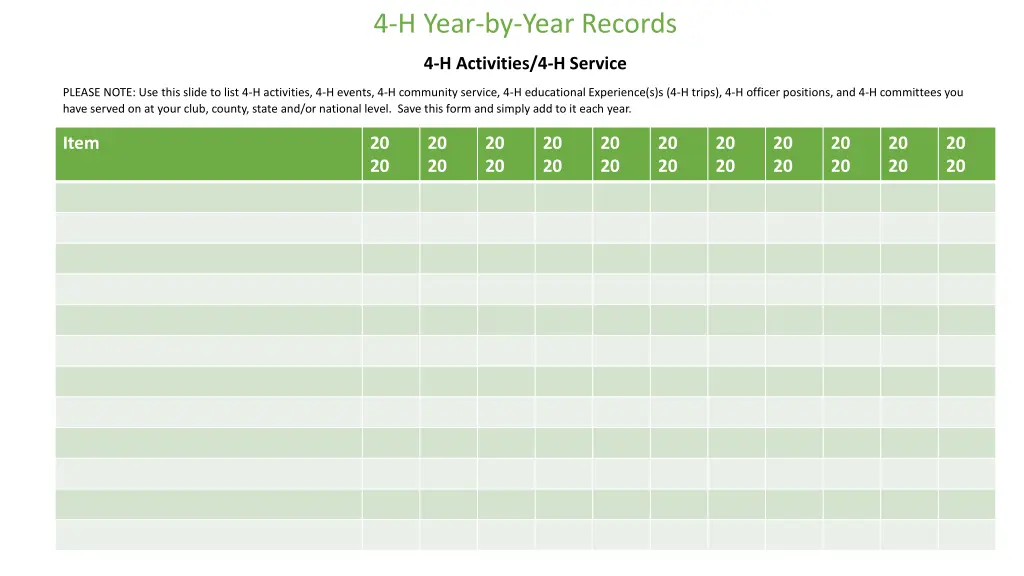 4 h year by year records 1