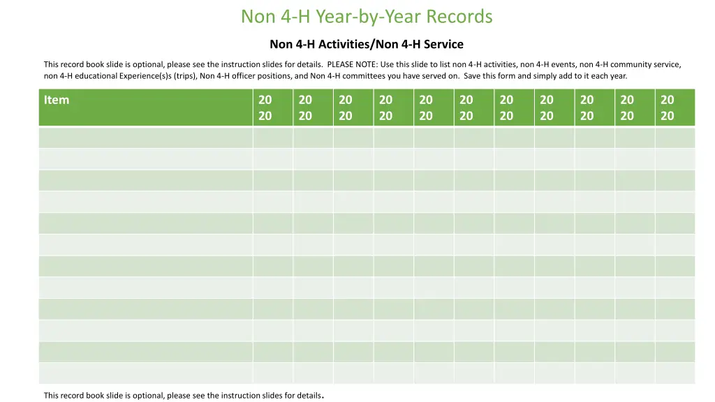 non 4 h year by year records