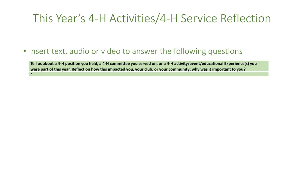 this year s 4 h activities 4 h service reflection