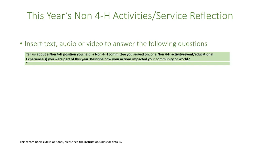this year s non 4 h activities service reflection