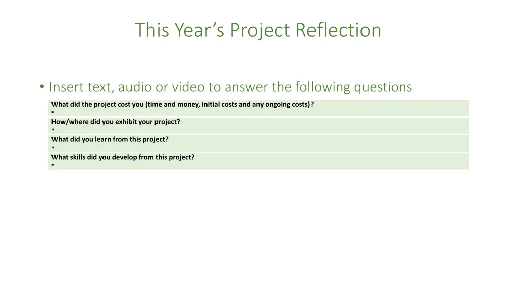 this year s project reflection