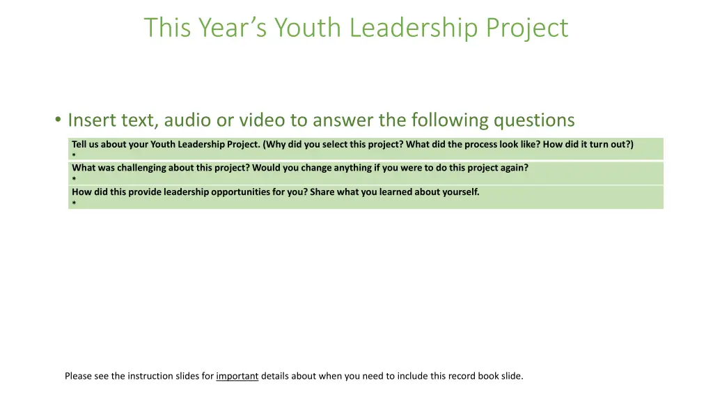 this year s youth leadership project