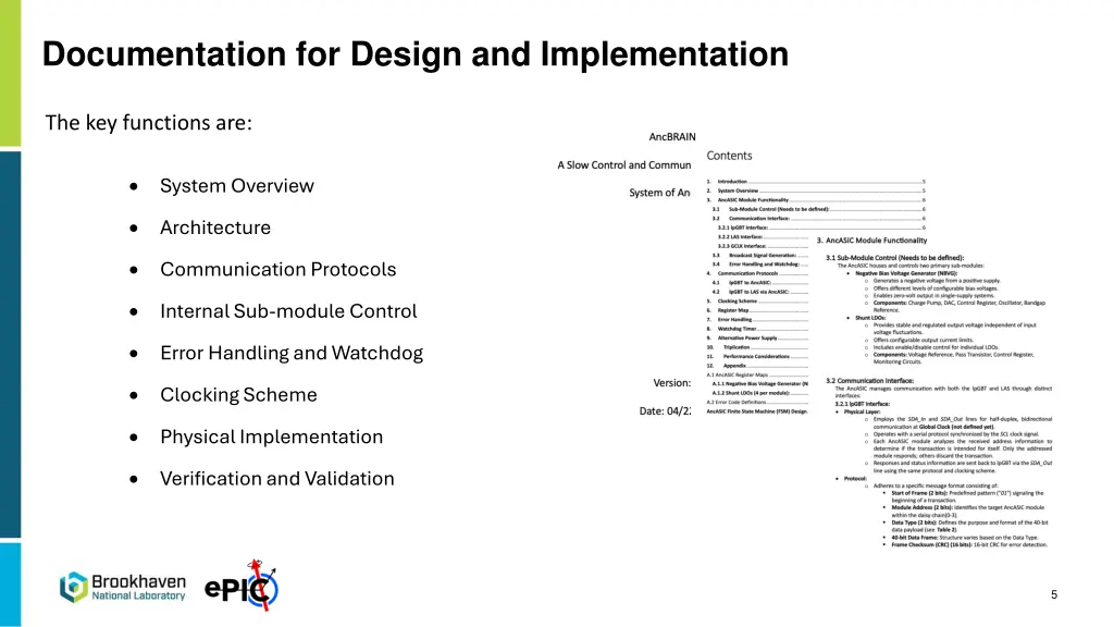 documentation for design and implementation