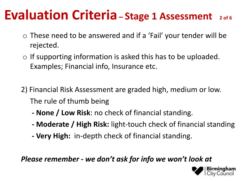 evaluation criteria stage 1 assessment 1