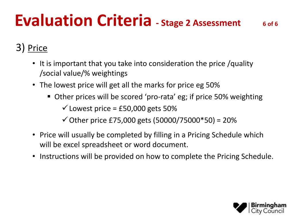 evaluation criteria stage 2 assessment 6 of 6