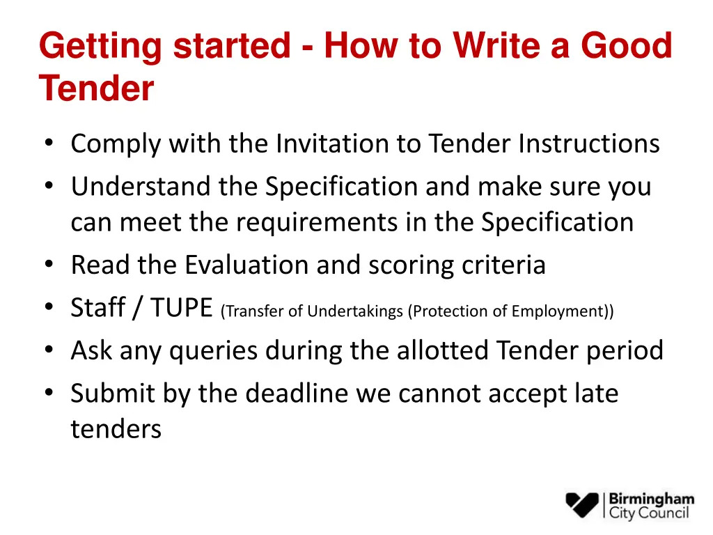 getting started how to write a good tender