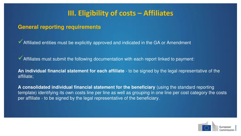 iii eligibility of costs affiliates