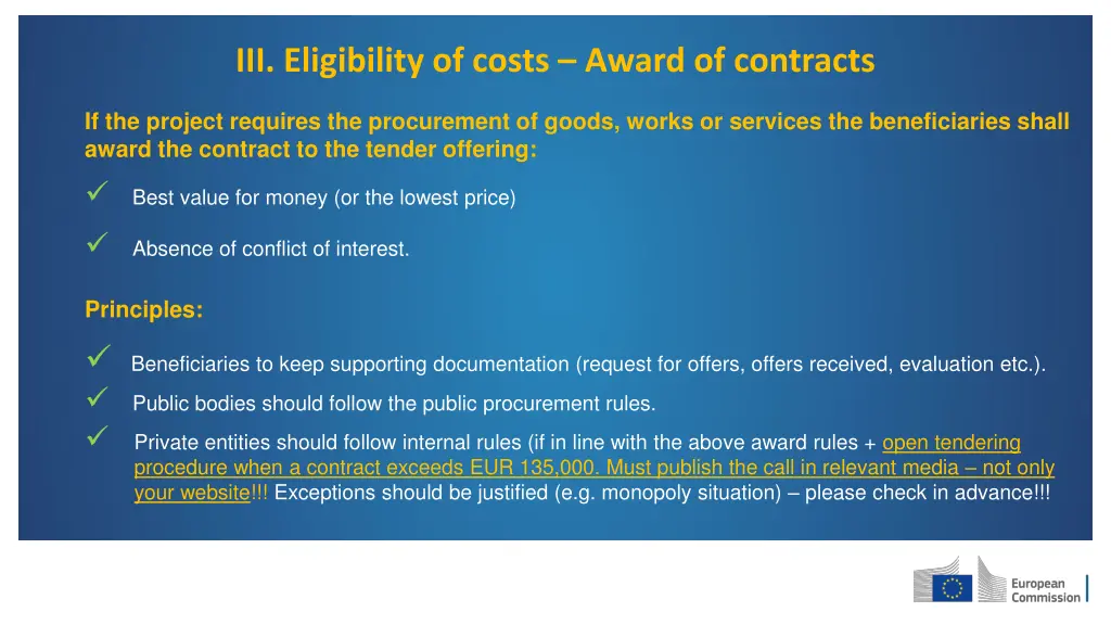 iii eligibility of costs award of contracts