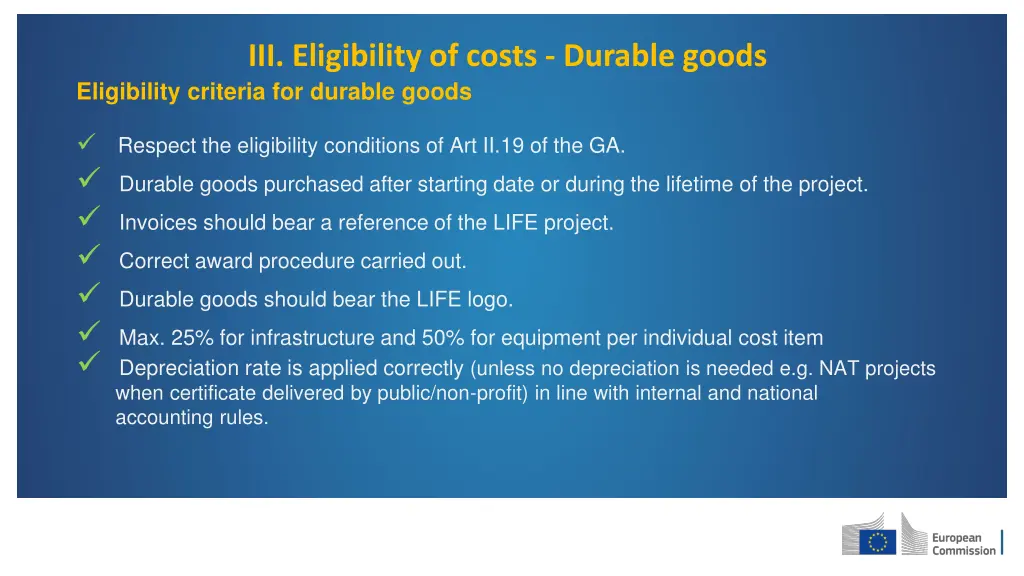 iii eligibility of costs durable goods