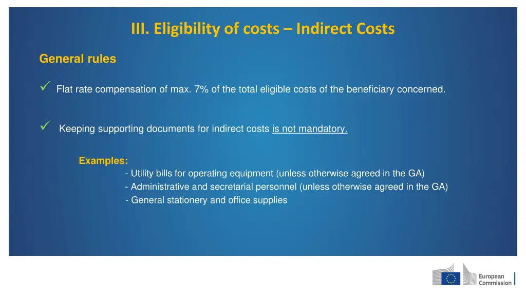 iii eligibility of costs indirect costs