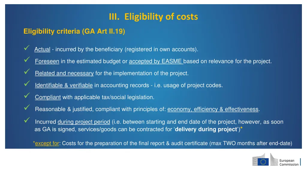 iii eligibility of costs