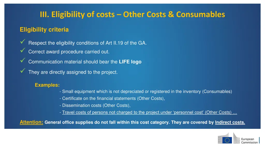 iii eligibility of costs other costs consumables