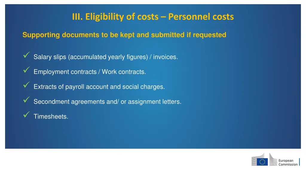 iii eligibility of costs personnel costs 10