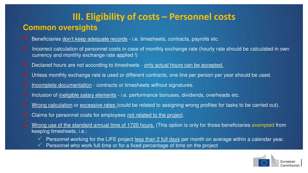 iii eligibility of costs personnel costs 11