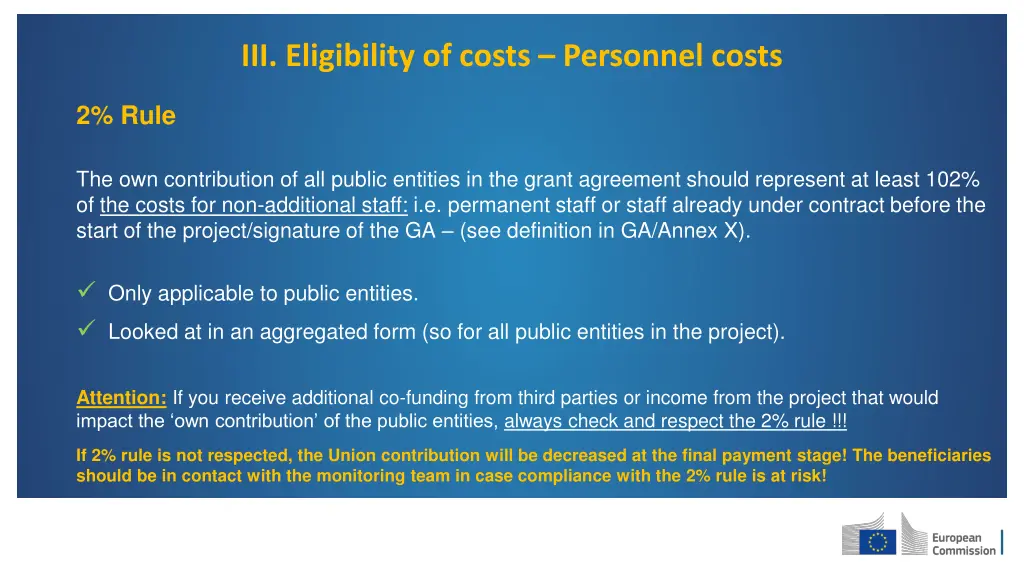 iii eligibility of costs personnel costs 12