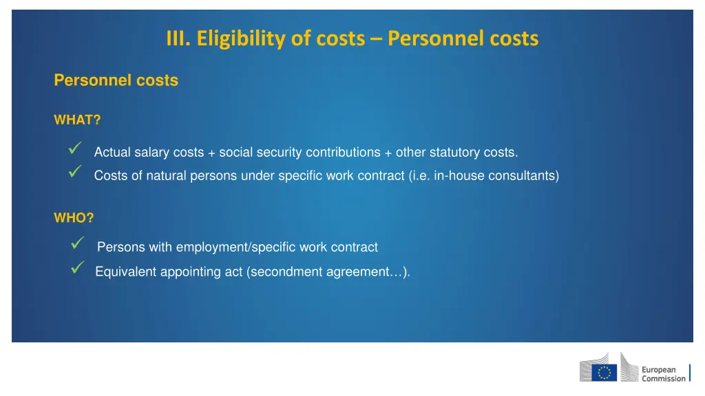 iii eligibility of costs personnel costs