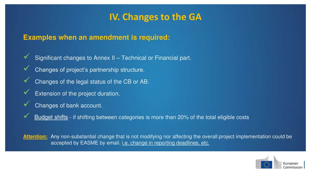 iv changes to the ga 1