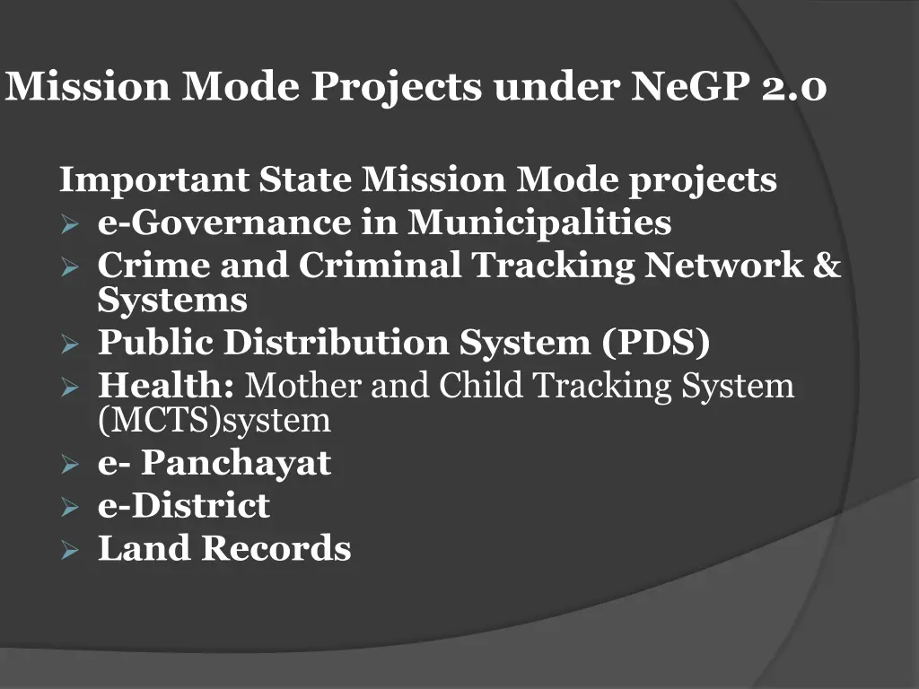 mission mode projects under negp 2 0