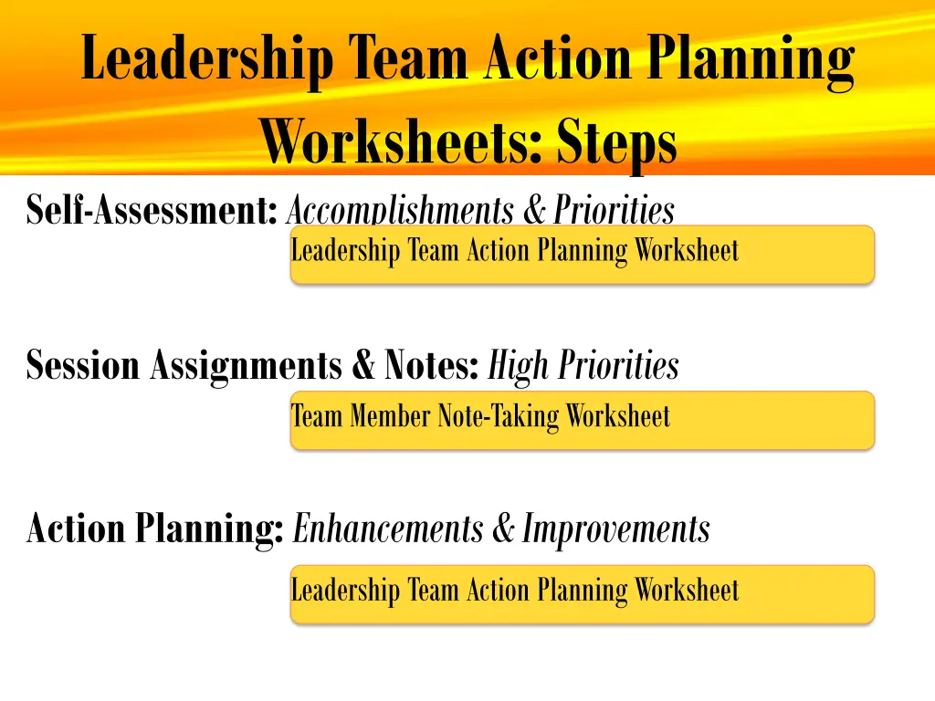 leadership team action planning worksheets steps