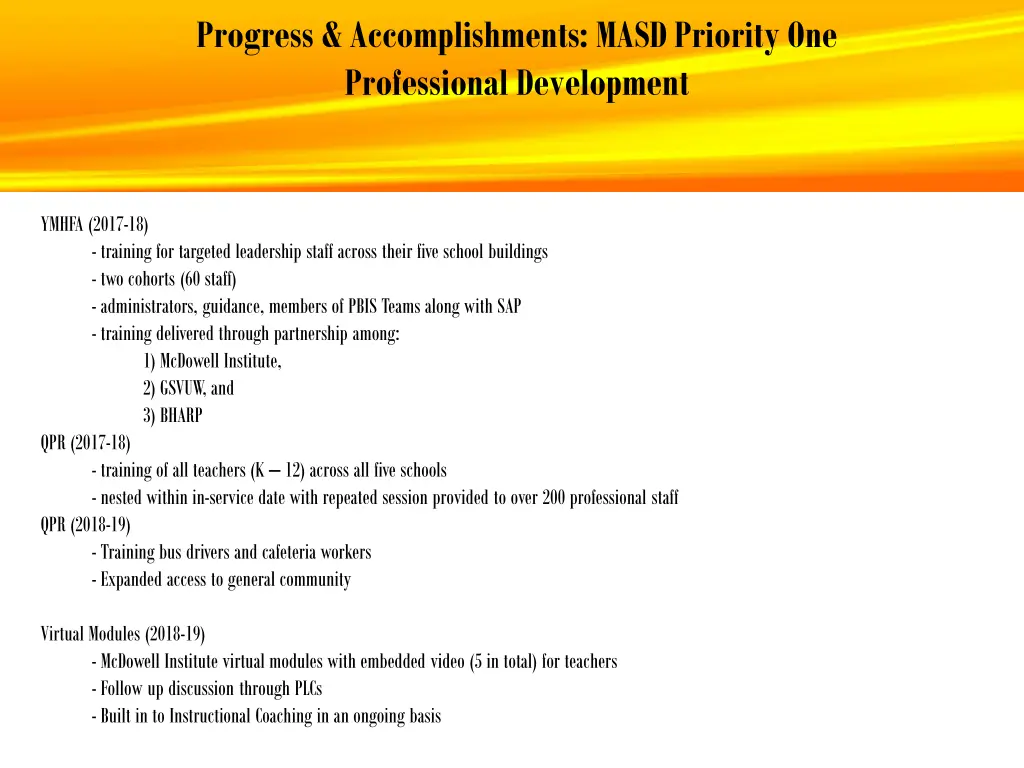 progress accomplishments masd priority