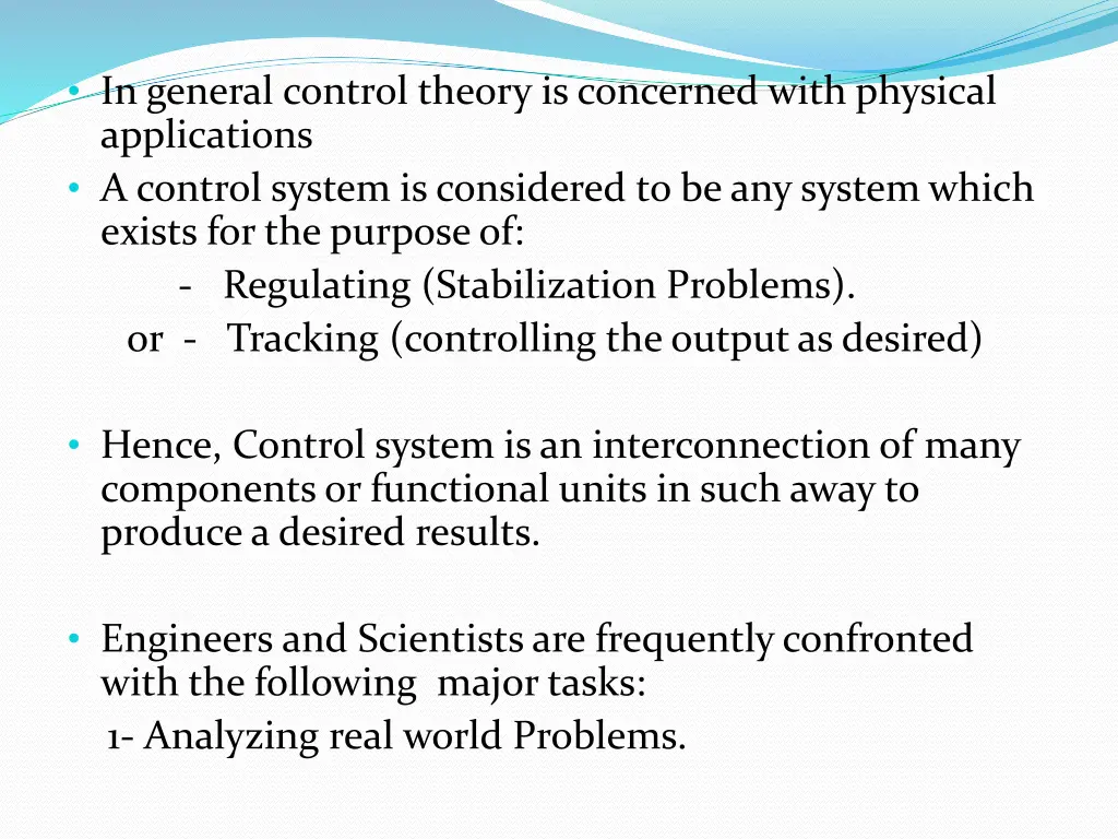 in general control theory is concerned with