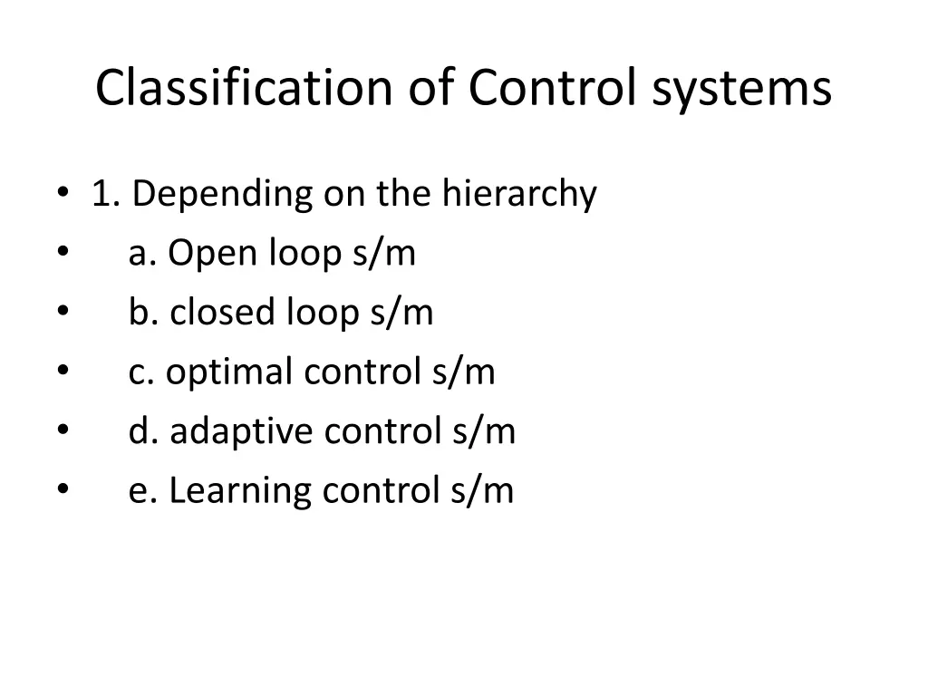 classification of control systems