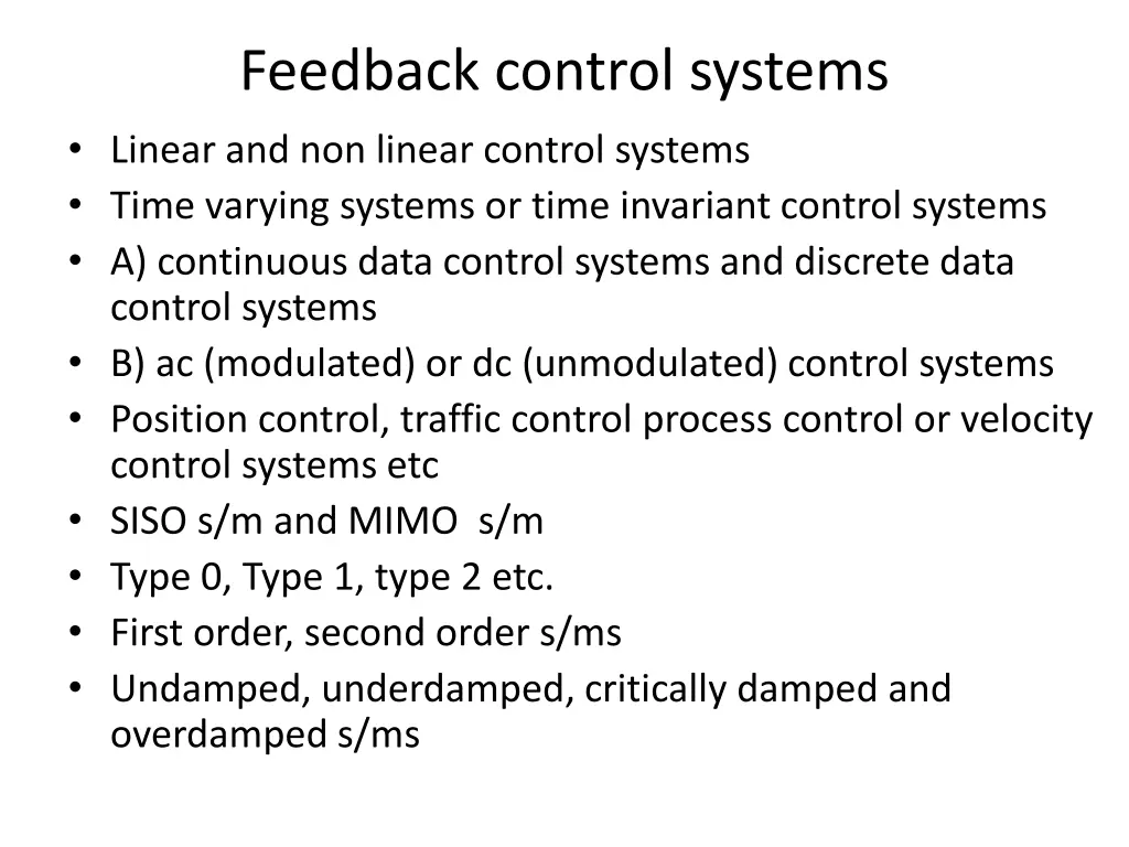 feedback control systems linear and non linear