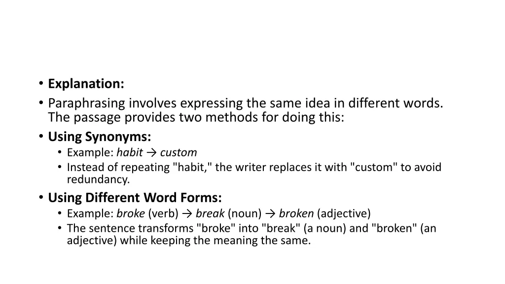 explanation paraphrasing involves expressing