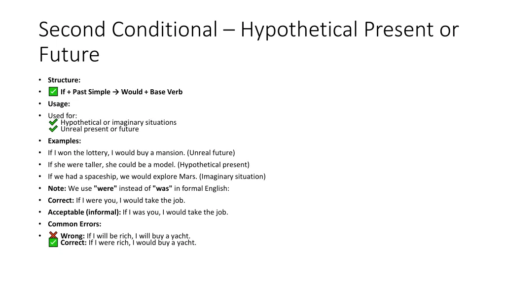 second conditional hypothetical present or future