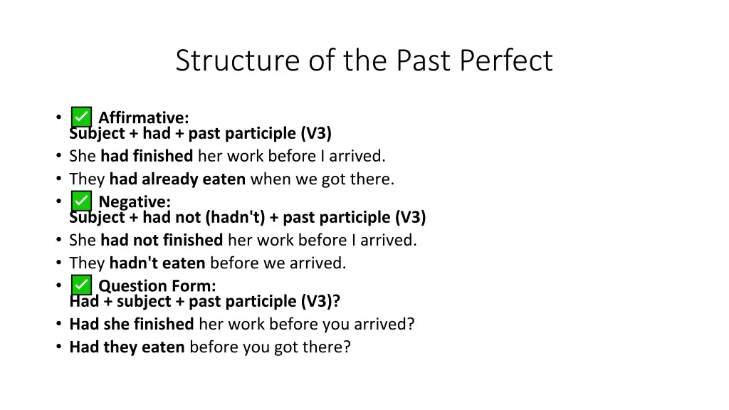 structure of the past perfect