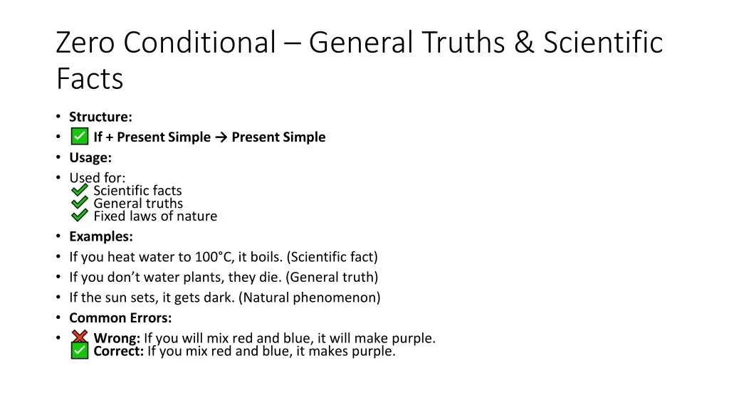 zero conditional general truths scientific facts
