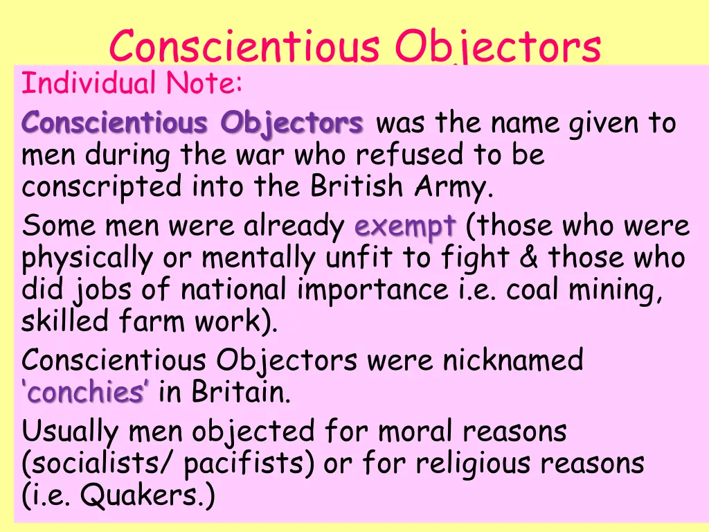 conscientious objectors individual note