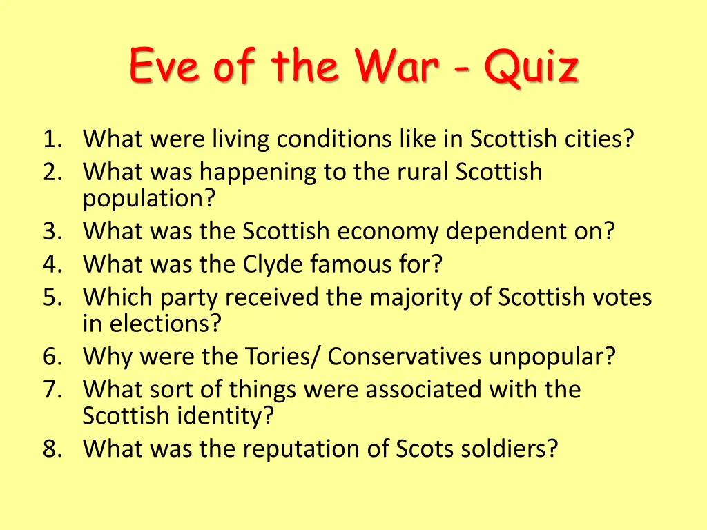 eve of the war quiz