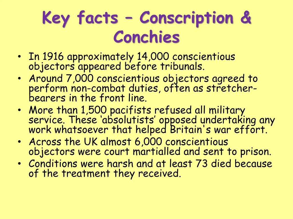 key facts conscription conchies in 1916
