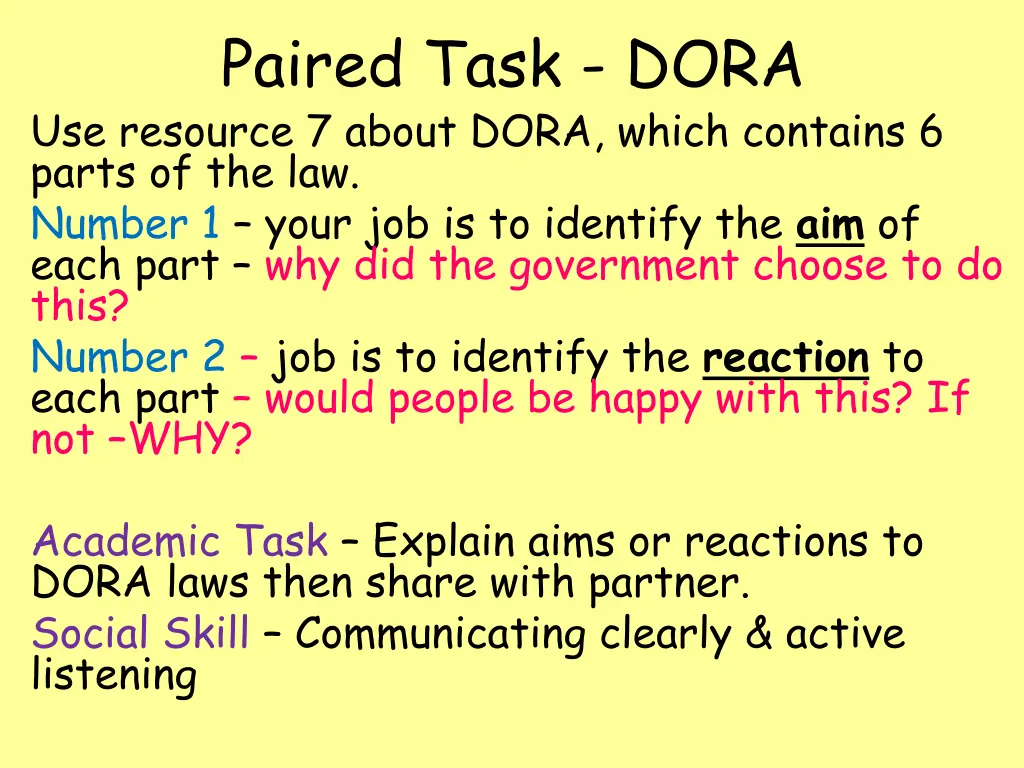 paired task dora use resource 7 about dora which