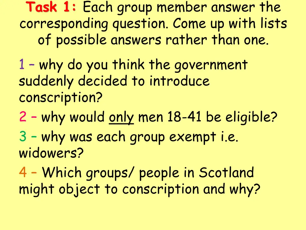 task 1 each group member answer the corresponding