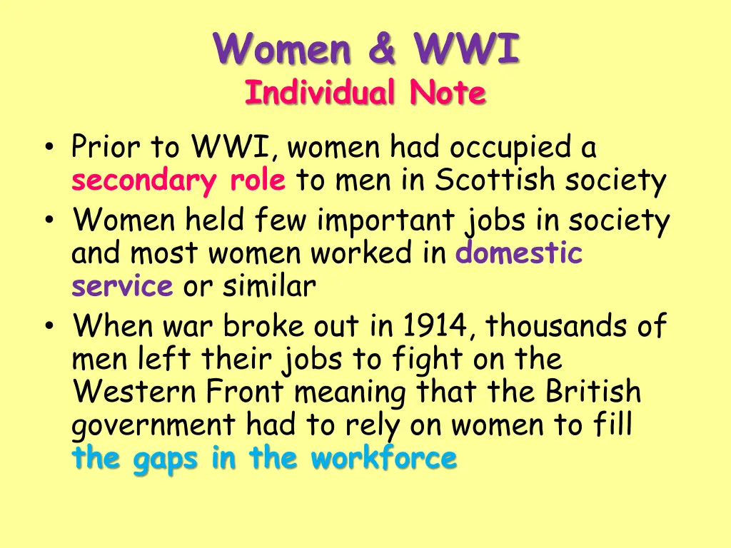 women wwi individual note