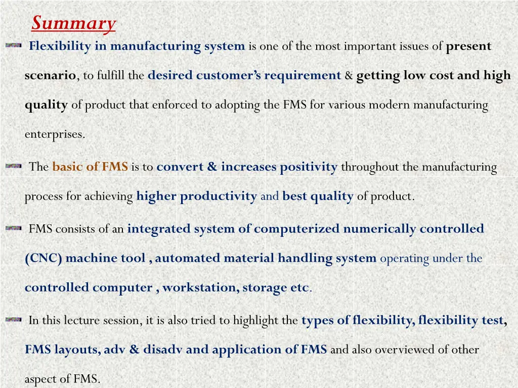 summary flexibility in manufacturing system