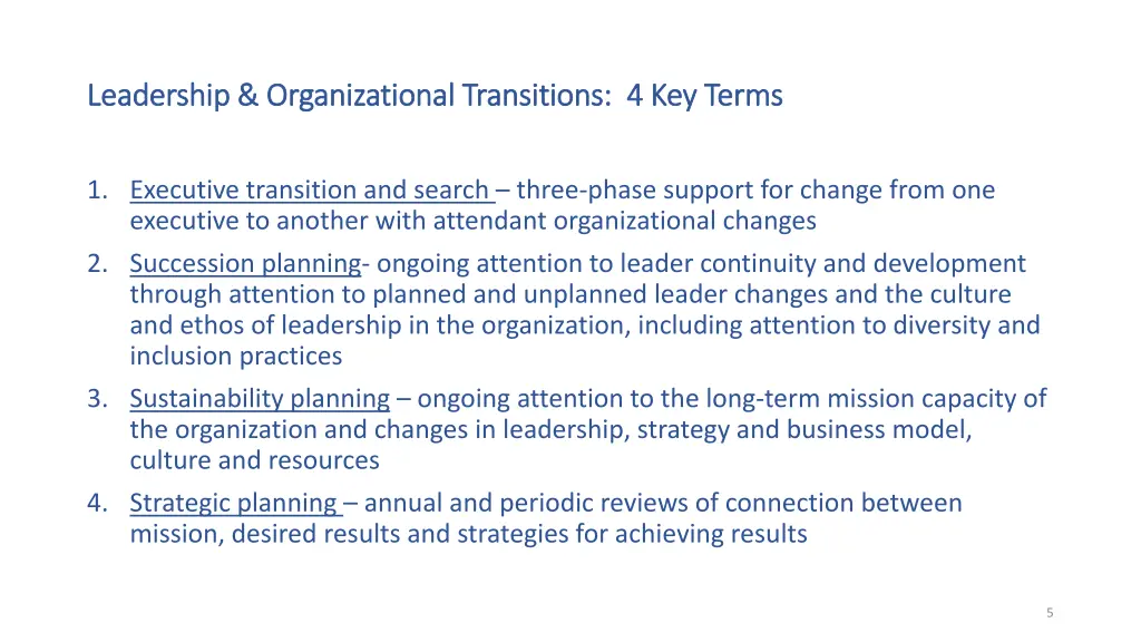leadership organizational transitions 4 key terms