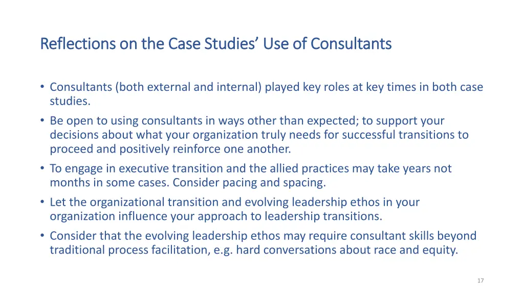 reflections on the case studies