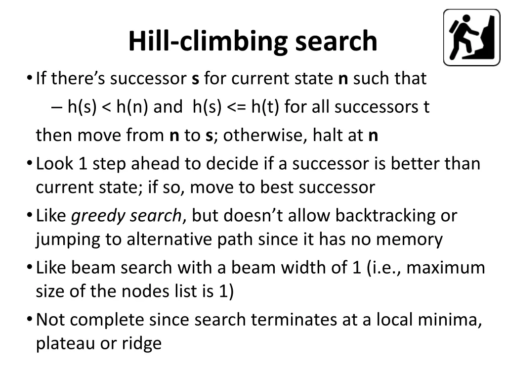 hill climbing search if there s successor