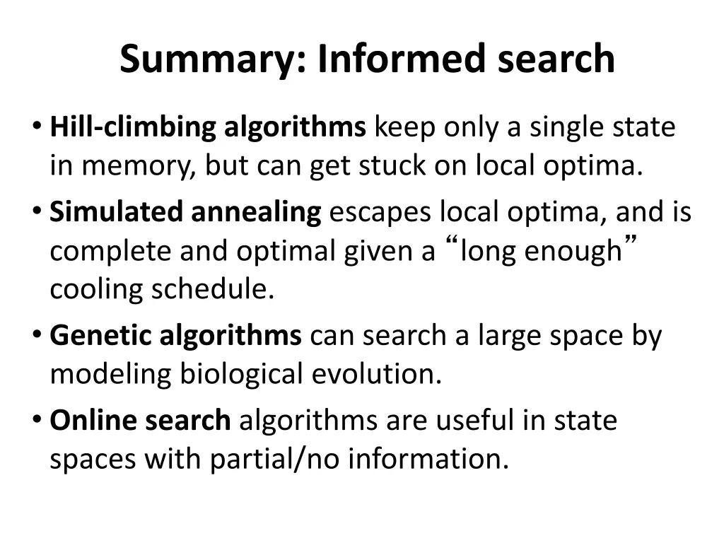 summary informed search