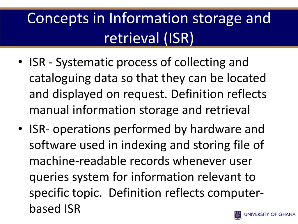 concepts in information storage and retrieval isr