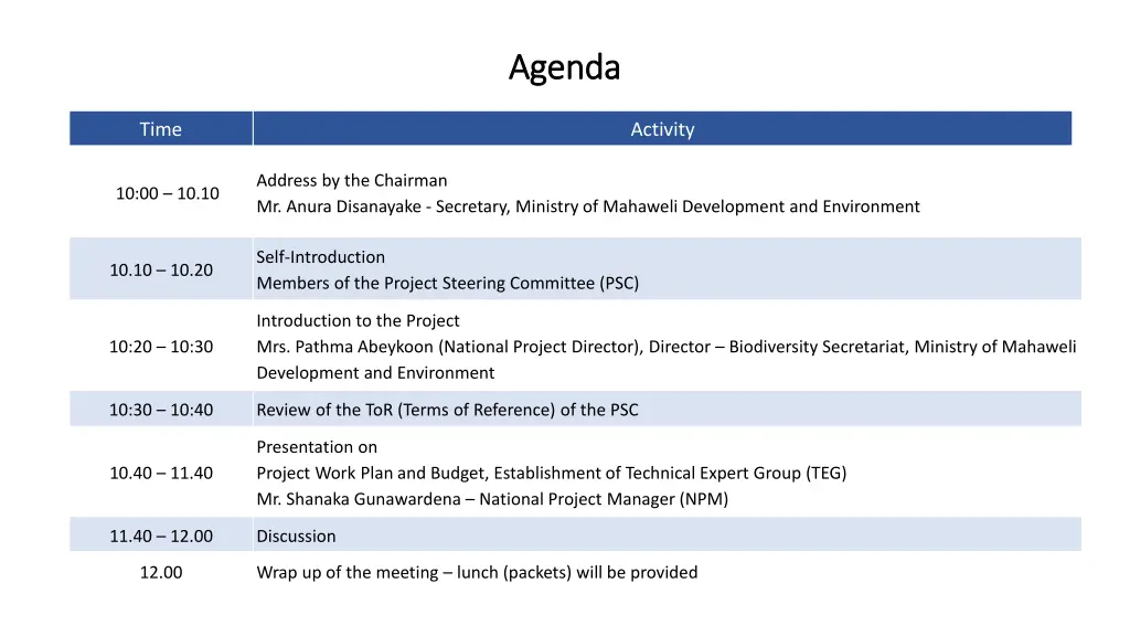 agenda agenda