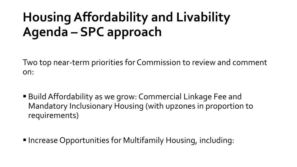 housing affordability and livability agenda