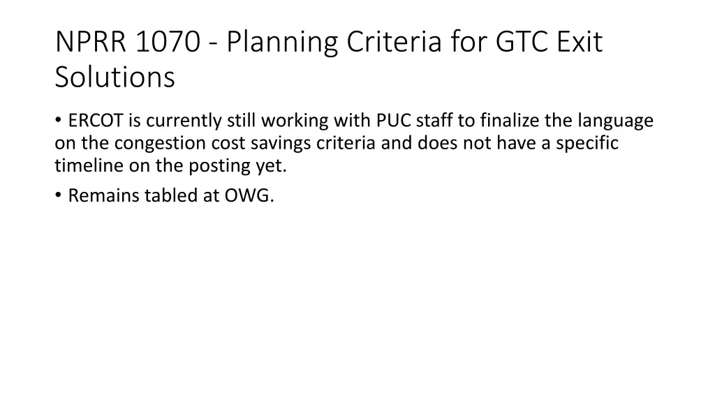 nprr 1070 planning criteria for gtc exit solutions